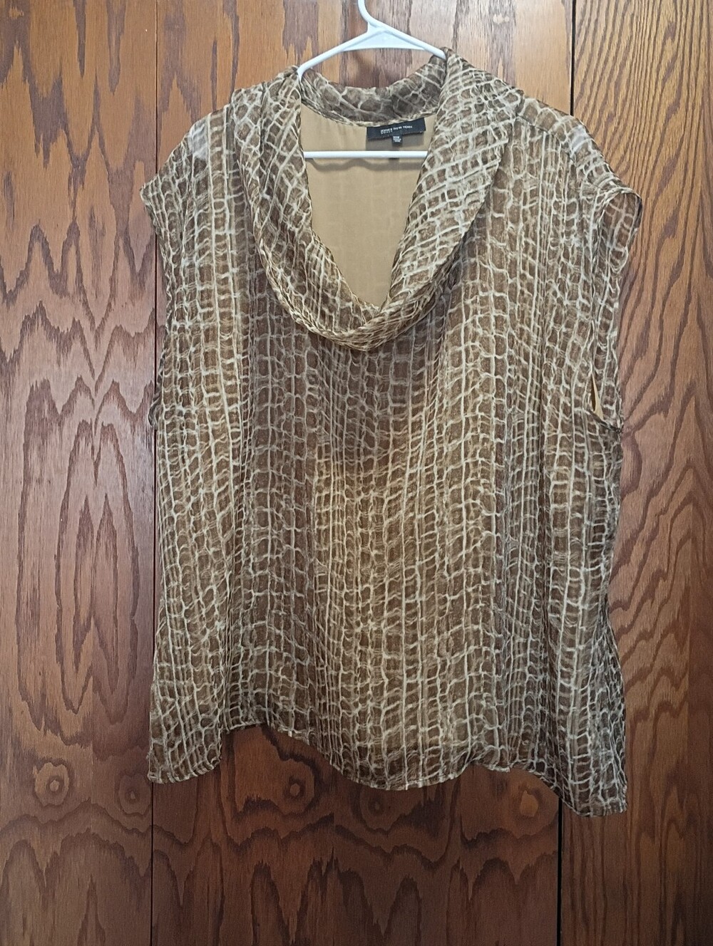 Jones New York Sleeveless Brown Patterned Cowl Neck Top